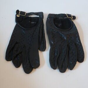 Mens Grandco Black Laser Cut Strap Snap Buckle Leather Gloves 8.5/M *